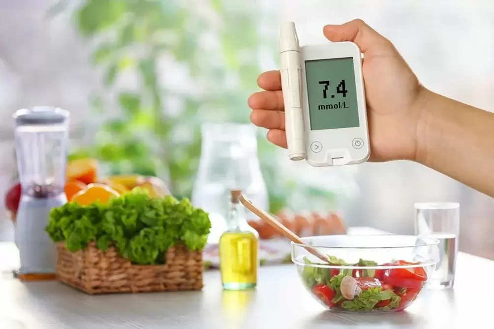 A glucometer and food for diabetes